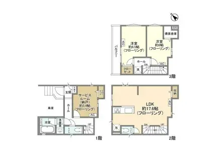 根岸線 山手駅 徒歩12分 3階建 築4年(2SLDK)の間取り写真