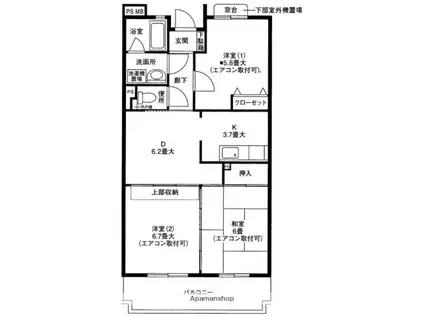 グラン・シャリオ中田北(3DK/2階)の間取り写真