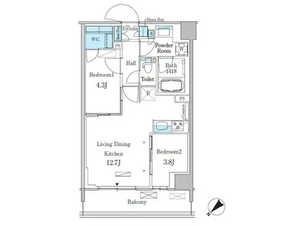 パークアクシス品川南大井パークフロント(2LDK/5階)の間取り写真