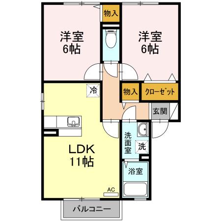 アタラクシアABCD(2LDK/2階)の間取り写真