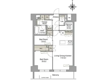 ヴェール・クレール武蔵小杉(2SLDK/4階)の間取り写真