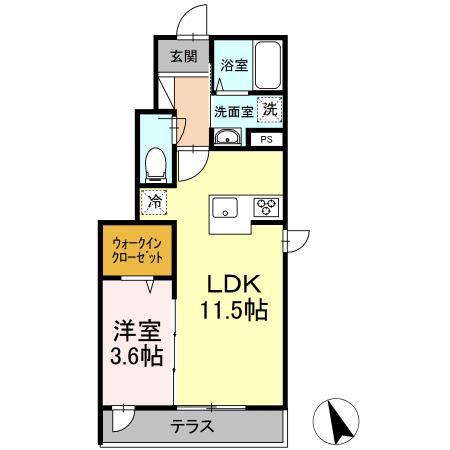 D-ROOM赤松町(1LDK/1階)の間取り写真