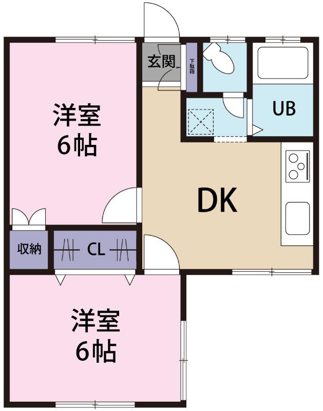 ハイツ白百合2(2DK/1階)の間取り写真