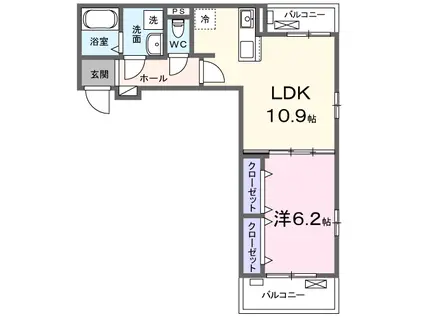 フロイエⅠ(1LDK/2階)の間取り写真