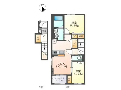 ボンヌール(2LDK/2階)の間取り写真