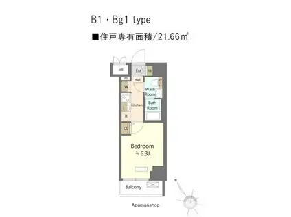 SHOKEN RESIDENCE横浜鶴見V(1K/9階)の間取り写真