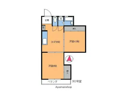 コーポハラブン(2DK/3階)の間取り写真