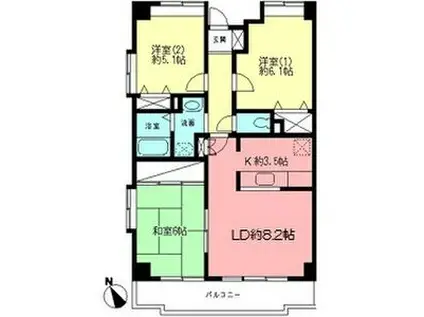 エクセレント鵠沼(3LDK/5階)の間取り写真