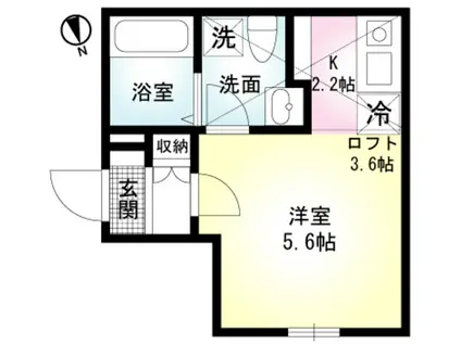 ソレイユ藤沢(1K/2階)の間取り写真