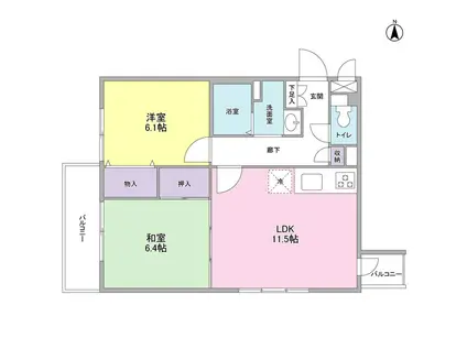 パーシモン(2LDK/1階)の間取り写真