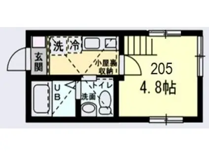 ベイルーム東白楽(1K/2階)の間取り写真