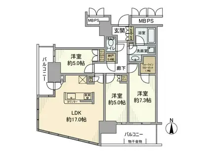 川崎ゲートタワー(3LDK/13階)の間取り写真