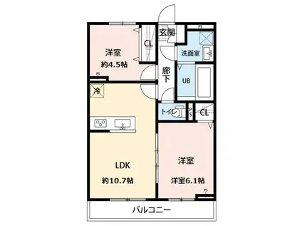 アムールイソベ(2LDK/1階)の間取り写真
