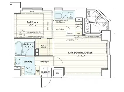 ドゥーエ横濱桜木町(1LDK/5階)の間取り写真