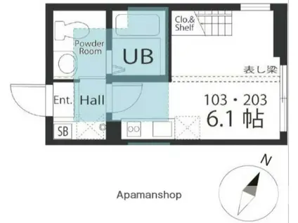 ハーミットクラブハウス京急弘明寺Ⅲ A号棟(ワンルーム/2階)の間取り写真