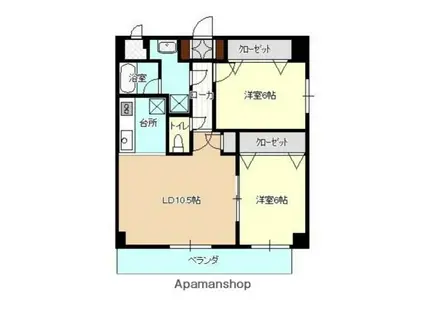 ペルシモン西海岸(2LDK/2階)の間取り写真