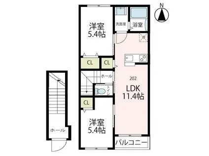 グレース湘南(2LDK/2階)の間取り写真