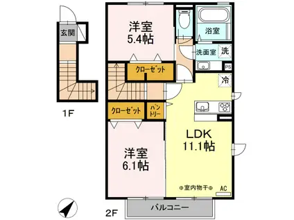 ターナ木曽西 B棟(2LDK/2階)の間取り写真