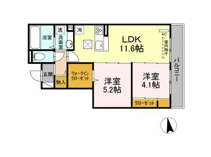 フェリナーレ(2LDK/1階)の間取り写真