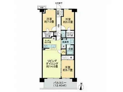 グレーシア湘南平塚海岸(3LDK/3階)の間取り写真
