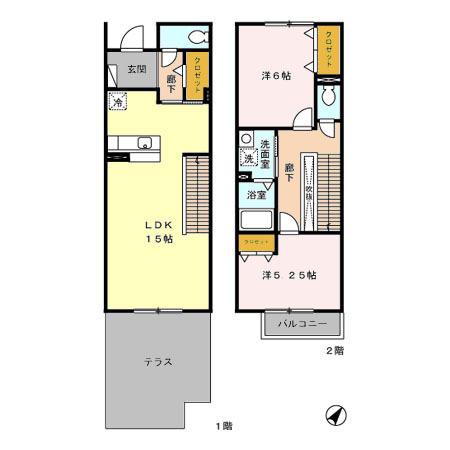 リヴィエールいぶき野(2LDK)の間取り写真