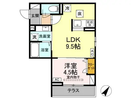 ジェルべーラ淵野辺(1LDK/1階)の間取り写真