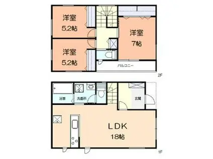 小田急電鉄小田原線 愛甲石田駅 徒歩12分 2階建 築1年(3LDK)の間取り写真