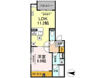 ボアブロンシュ深見(1LDK/1階)の間取り写真