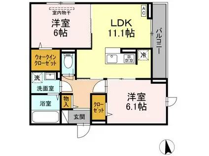 ヴィルフレア深見台(2LDK/2階)の間取り写真