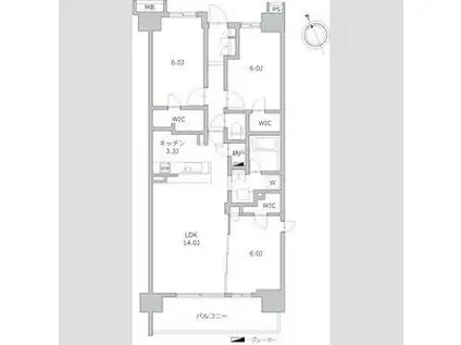 シティテラス横濱和田町エアーズコート(3LDK/2階)の間取り写真