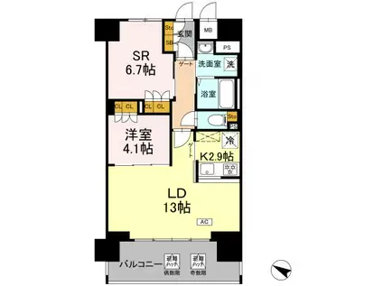 リーラ横浜川和町(1LDK/9階)の間取り写真