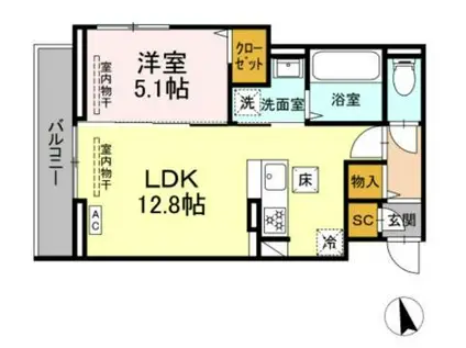 ロイヤルヒルズ(1LDK/1階)の間取り写真