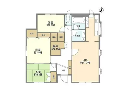 上の宮1丁目1階部分(3SLDK/1階)の間取り写真