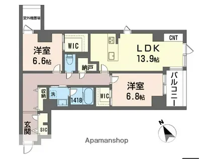 ラリュール(2LDK/6階)の間取り写真