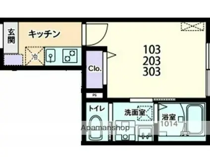 パークテラス大和(1K/3階)の間取り写真