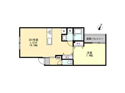 ベイルームコート辻堂(1LDK/3階)の間取り写真