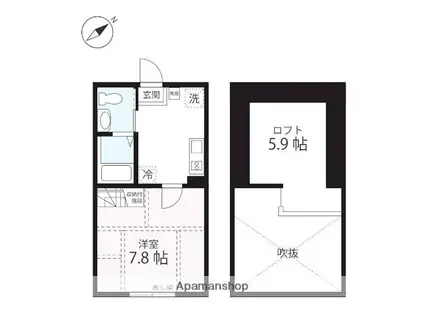 ハーミットクラブハウスMIX三ツ沢下町Ⅱ(1K/1階)の間取り写真