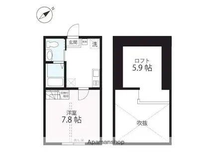 ハーミットクラブハウスMIX三ツ沢下町Ⅱ(1K/2階)の間取り写真