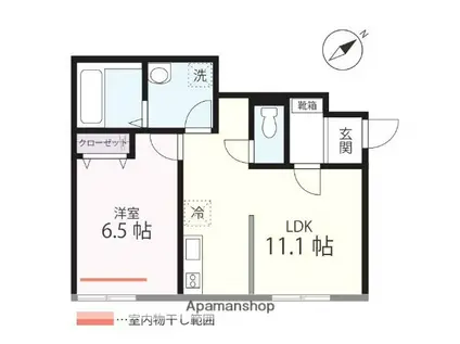 ハーミットクラブハウスMIX三ツ沢下町Ⅱ(1LDK/1階)の間取り写真