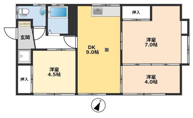 横須賀線 衣笠駅 バス乗車時間:9分 南武入口バス停で下車 徒歩7分 1階建 築56年(3DK)の間取り写真