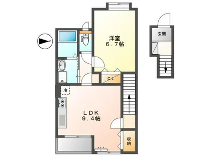 グレイスヒル(1LDK/2階)の間取り写真