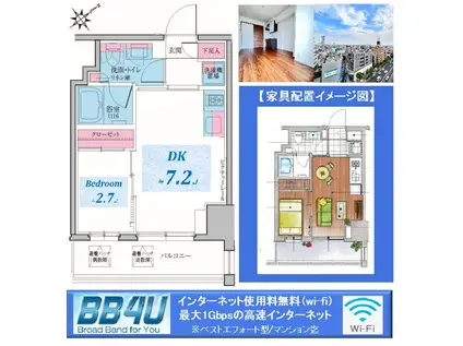 クレヴィアリグゼ雪が谷大塚(1DK/10階)の間取り写真