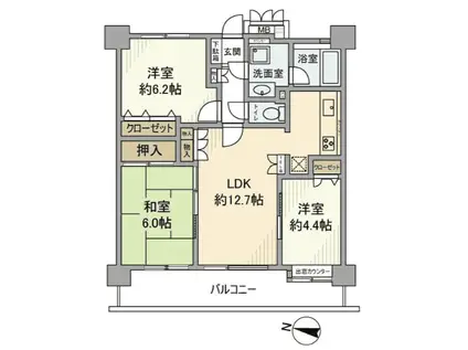 平塚八重咲町三和プラザ(3LDK/4階)の間取り写真
