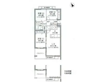 ドルフ南本宿2(3LDK/2階)の間取り写真