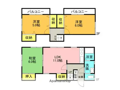 上倉田町相澤(3LDK/1階)の間取り写真