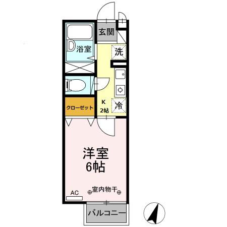 ジュネス陽光台2(1K/2階)の間取り写真