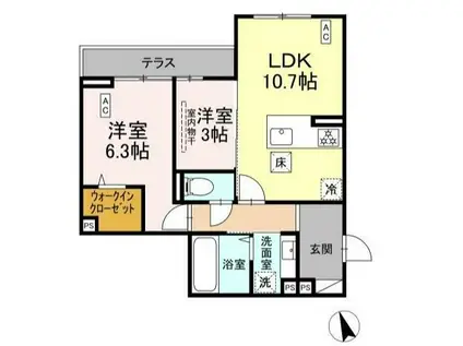 シェーンブルーメ横浜(2LDK/1階)の間取り写真