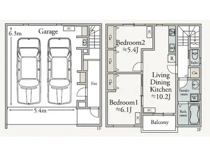 パインズガレージ(2LDK/1階)の間取り写真