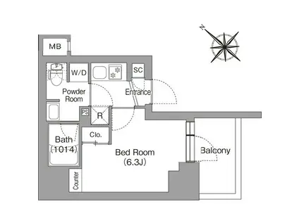 コンフォリア・リヴ横浜平沼(1K/1階)の間取り写真