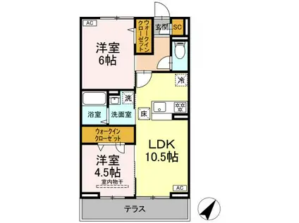 D-PAINA 笹下(2LDK/1階)の間取り写真
